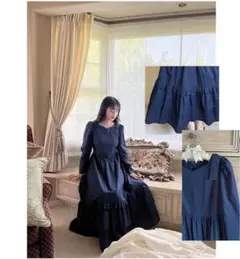 新品 未使用 maihee しまむら ワンピース 綿100% Lサイズ 濃紺