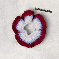 ハンドメイド シュシュ かぎ針編み ボリューム 赤×白 大人可愛い