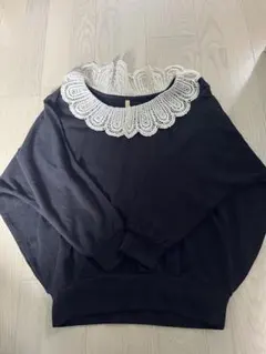 レース襟付きトップス ブラック Mサイズ