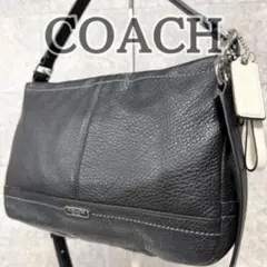 COACH コーチ 2way ハンドバッグ ショルダーバッグ 黒 シボ革 緑裏地