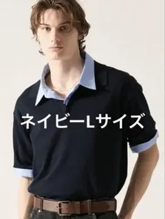 現在予約品】CLEL ギザコットン 半袖スキッパーポロシャツ ネイビー L 