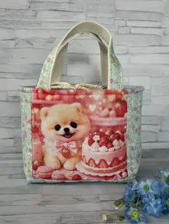 【確認用】ハンドメイド　ウサ耳シーズーちゃん　トートバッグ　くまさんマスコット付 確認用】ハンドメイド ウサ耳シーズーちゃん トートバッグ くまさん