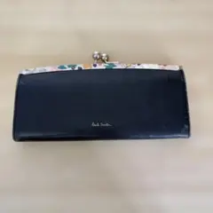 Paul Smith がま口 長財布 レザー ブラック 花柄 ポールスミス