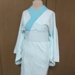 化繊長襦袢＊合わせ＊薄水色暈し＊流水花柄地模様＊新品未使用＊水色半襟付き