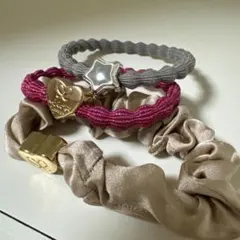 ヘアゴム 3点セット ピンク グレー ベージュ