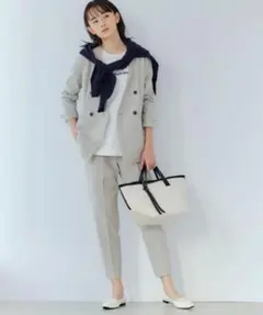 極美品☆グリーンレーベルリラクシング　リオペル　セットアップ　スーツ　ノーカラー