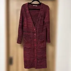 ロングカーディガン　厚手　赤　フリーサイズ