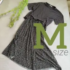 授乳口付き マタニティワンピース M チャコールグレー 花柄 半袖 産前産後
