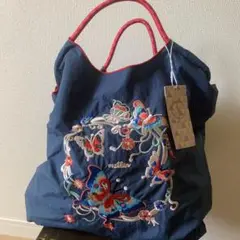 刺繍　ロープホールダーバッグ ネイビー
