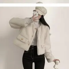 ホワイト ボアジャケット フリーサイズ