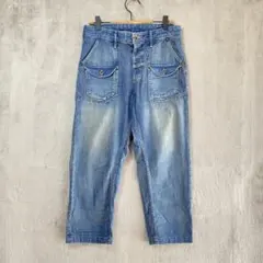 Johnbull/半端丈デニムパンツ/SS/ボタンフライ 薄手 ブルー