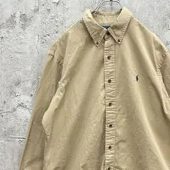 ラルフローレン　BDシャツ　無地　刺繍ポニー　古着　ベージュ　XL