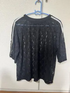 レース 半袖シャツ 黒 ストライプ　しまむら