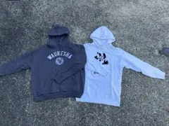 WAUKESHAロゴ グレー＆パンダデザイン ホワイトパーカー 2枚セットのサムネイル