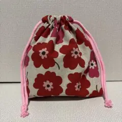 巾着袋　ハンドメイド　赤い花柄