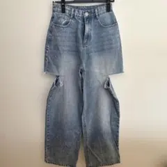 GRL サイドカットデニムパンツ S ライトブルー