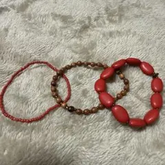 赤い木製ビーズブレスレット3点セット