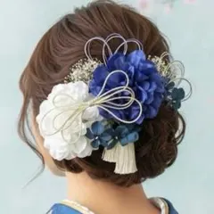 成人式・卒業式・結婚式・前撮り｜ブルー青ダリア和装髪飾り｜袴振袖ヘアアクセサリー