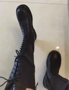 レースアップ ブラック ロングブーツ