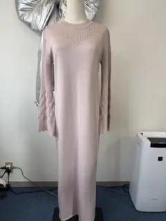 COCO DEAL ピンク ニットロングワンピース 長袖 サイドスリット