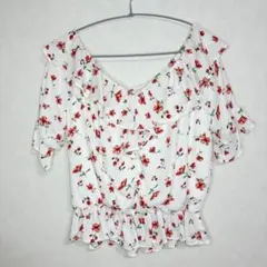 イング 花柄 フリル ブラウス ホワイト レッド フェミニン 派手 a2131