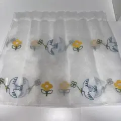 刺繍カフェカーテン 鳥　花 約45cm×105cm