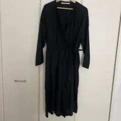 Heavenly／ベルギーリネン100% カシュクールワンピース ブラック長袖