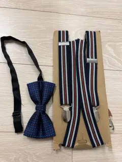 ストライプサスペンダーと蝶ネクタイセット
