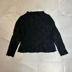 美品❣️【GU 】L 花柄レースブラウス ブラック 重ね着 シアー 春コーデ✨
