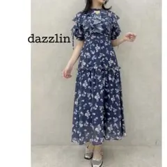 dazzlin（ダズリン）ラッフルリボンフラワーワンピース　ネイビー　半袖ワンピ