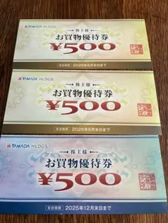 ヤマダホールディングス　お買い物優待券　合計1500円分　1枚今年12月末まで