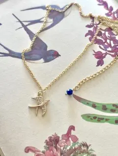 【ジルコニアのツバメチャームとブルーサファイアの18kgp天然石ネックレス】