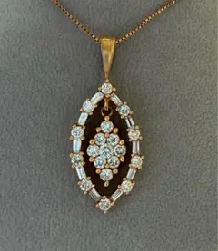 K18PG D1.0ct ダイヤモンド ネックレス ラウンド ファンシーカット 