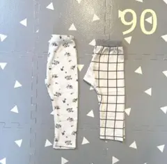 90サイズ 花柄・チェック柄パンツセット