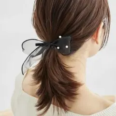 パール付きオーガンジーリボンヘアクリップ