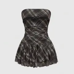 ROMWE J-Fashion レトロチェック柄 フリル付き ミニドレス