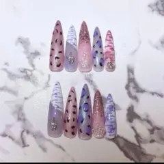 レオパードラメグラデゼブラマーブル王冠きらきらキッズギャルネイル