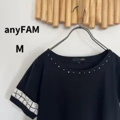 エニィファム【M】半袖 チュニック カットソー 花柄 レース 上品 ブラックのサムネイル