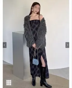 チェック柄スリットキャミソールワンピース[dk1339]