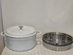 【超レア】未使用STAUB ストウブ　ラウンドココット20cmホワイト入手困難 Staub（ストウブ） グランドココット ラウンド 20cm カンパーニュ