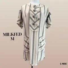 MILKFED. コンチョボタン ストライプ チュニック ワンピース M 麻混のサムネイル