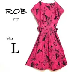 《 ロブ 》《良品 》レッド ピンク　パイナップル プリント ドレス 綿100％
