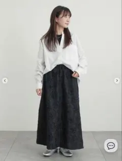 SamansaMos2 花柄テープ刺繍フレアスカート(ブラック)