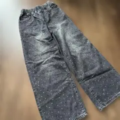 デニムパンツ ブラック ストーン付き 12Y