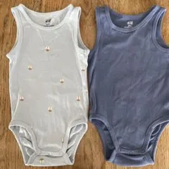 H&M ロンパース　肌着　青　総柄　74センチ　コットン100% セット