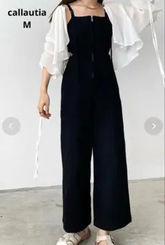 カラウティア　ウエストスリットサロペットパンツ　ブラック　オールインワン　Mのサムネイル