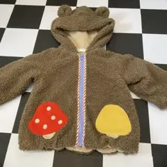 キノコ刺繍付きブラウンフリースジャケット
