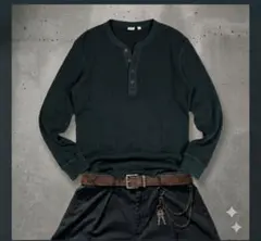 y2k OLDUNIQLO サーマルヘンリーネック長袖カットソー ブラック M