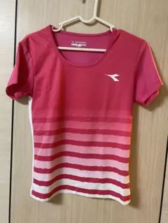 DIADORA レディース テニスTシャツ M ピンク ストライプのサムネイル
