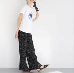 coca 楊柳プリーツドットプリーツパンツ 水玉 キッズ 140cm ブラック